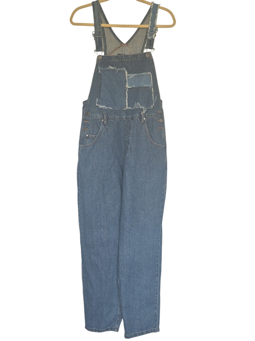 Zara Trafaluc Denimwear Mom Fit Overalls Distressed Patchwork Bib Jeans M - Picture 3 of 9
